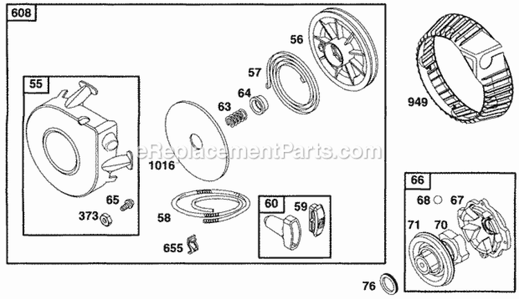 Rewind Starter Diagram and Parts List for 255702-0117-01  Briggs and Stratton Engine